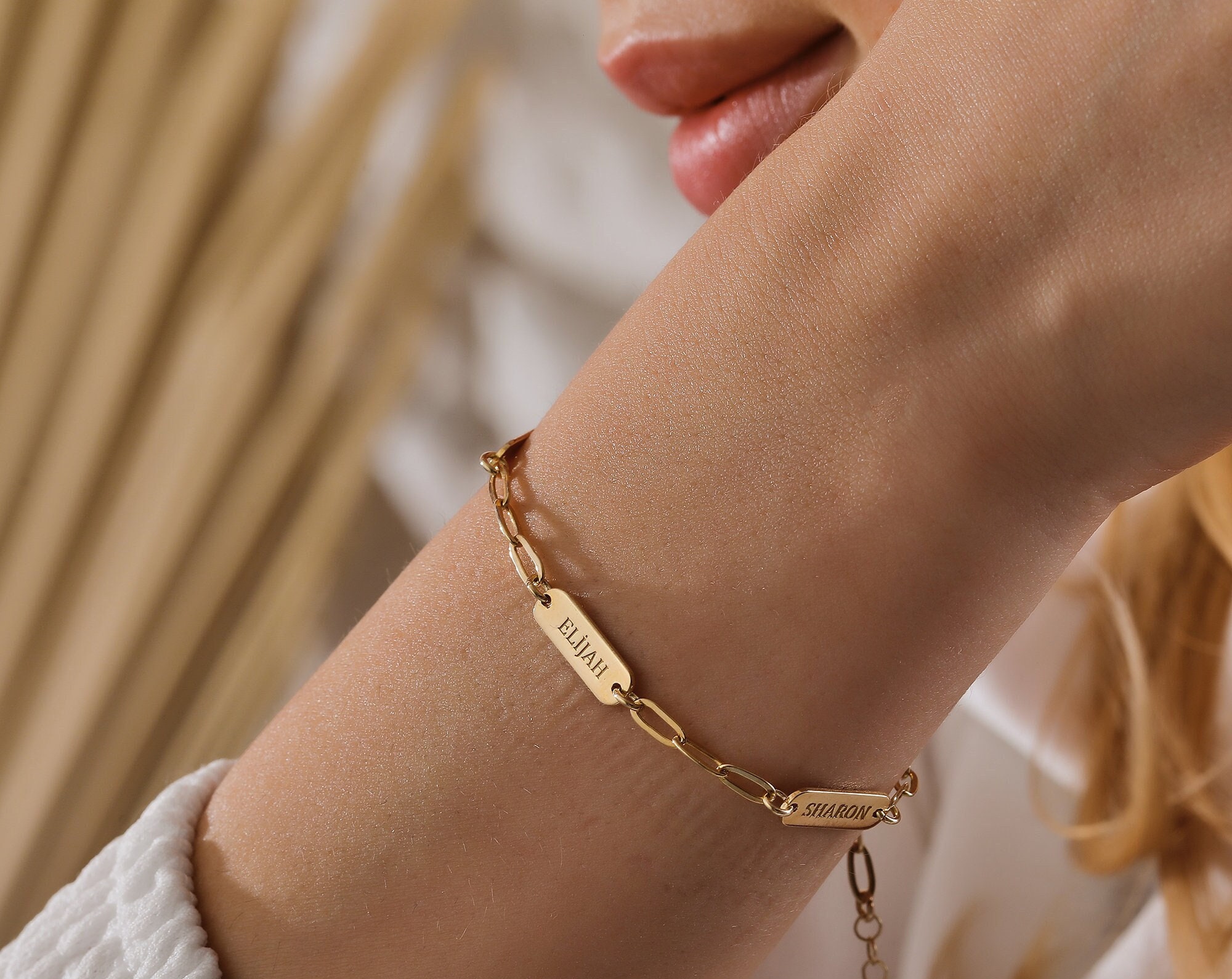 Custom Name Bracelet Stainless Steel Paperclip Chain Personalize Name Strip Bracelet Birthday Gift for Her