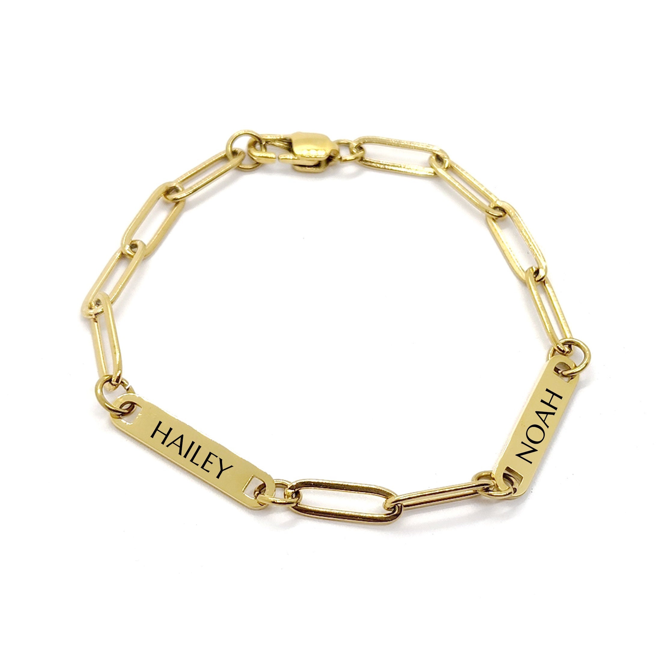 Custom Name Bracelet Stainless Steel Paperclip Chain Personalize Name Strip Bracelet Birthday Gift for Her
