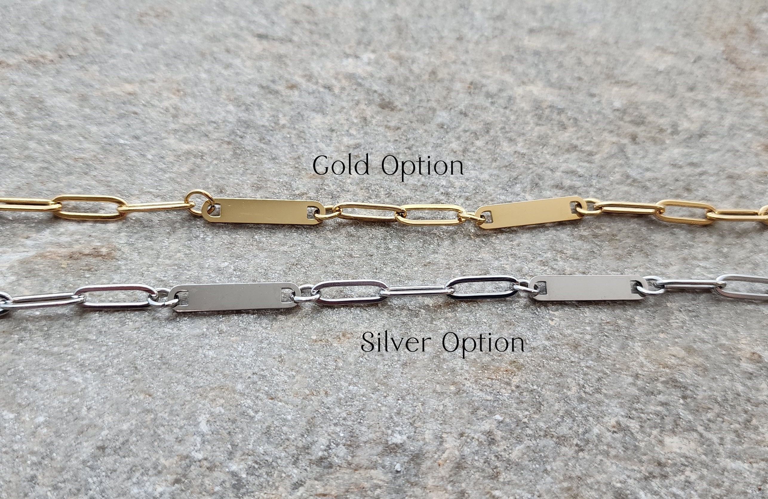 Custom Name Bracelet Stainless Steel Paperclip Chain Personalize Name Strip Bracelet Birthday Gift for Her