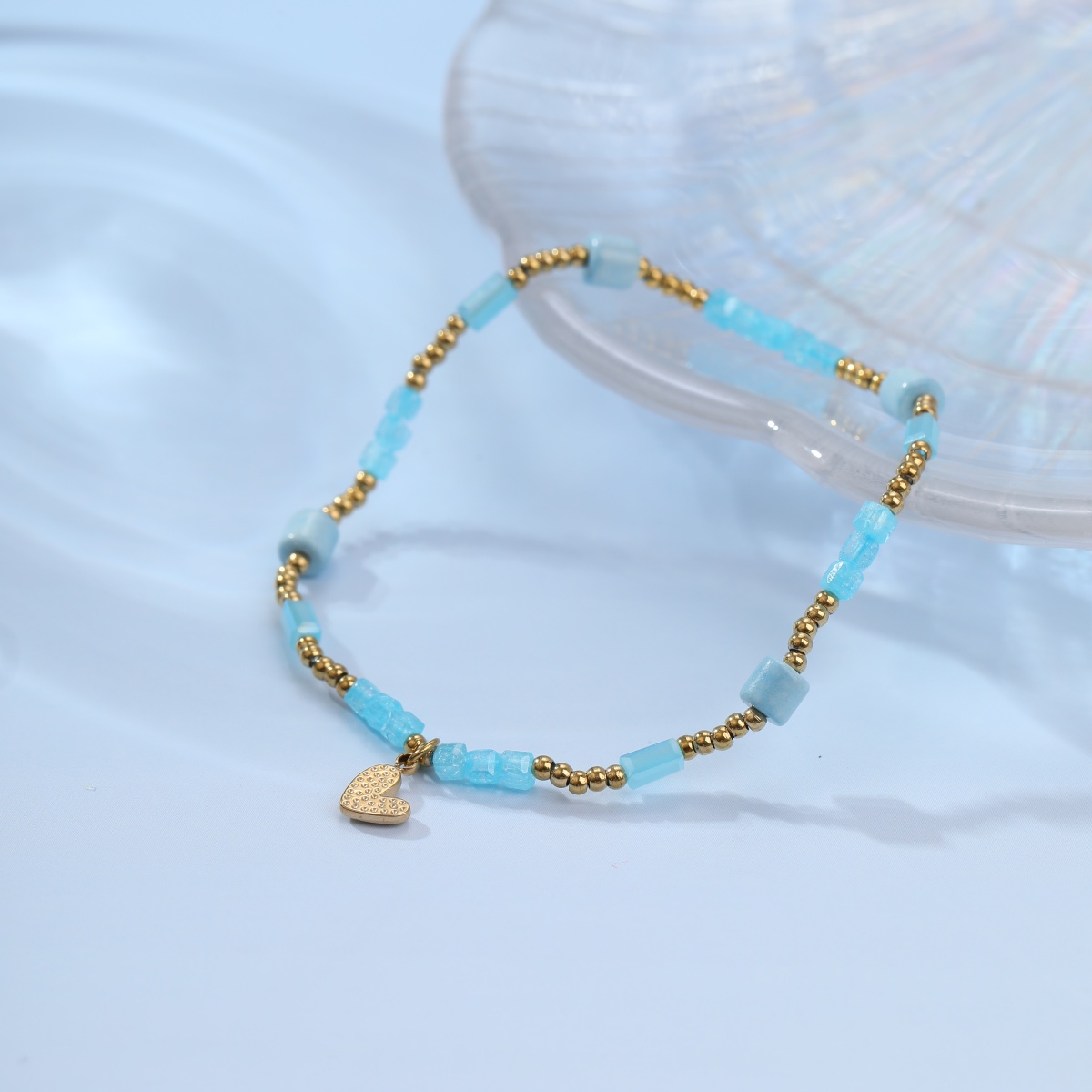 Natural Amazonite  Turquoise Stones Stainless Steel Beaded Bracelet Fresh Water Pearl Flower Bracelet for Girls