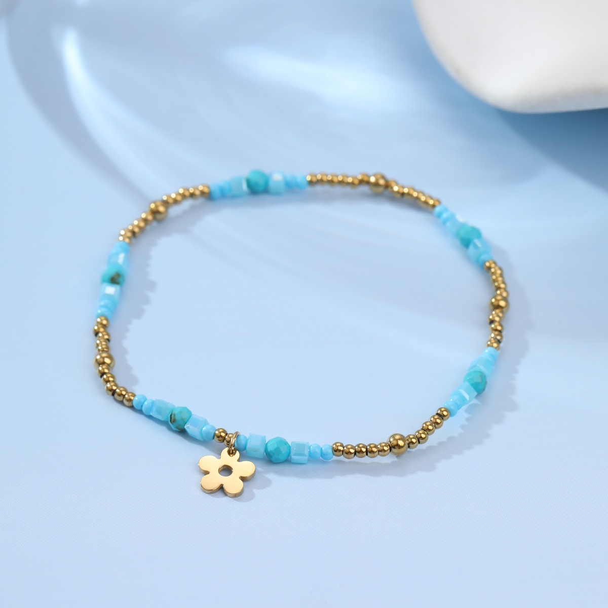 Natural Amazonite  Turquoise Stones Stainless Steel Beaded Bracelet Fresh Water Pearl Flower Bracelet for Girls