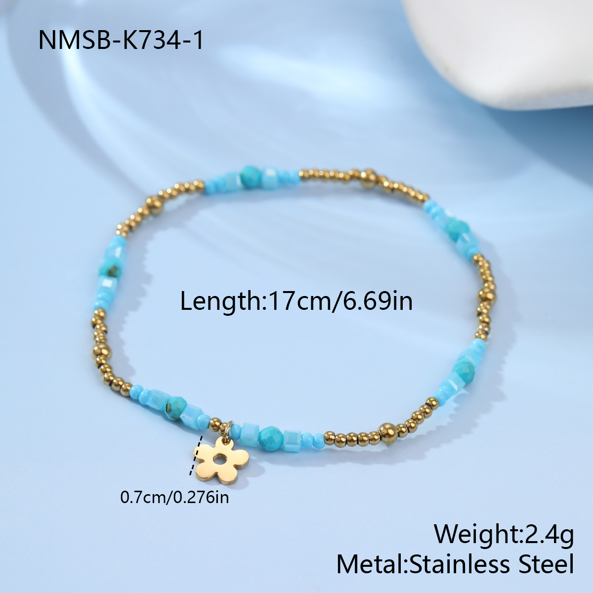 Natural Amazonite  Turquoise Stones Stainless Steel Beaded Bracelet Fresh Water Pearl Flower Bracelet for Girls