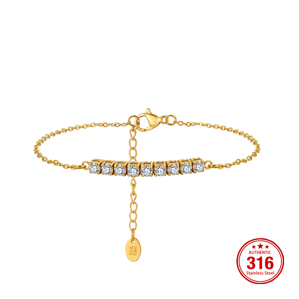 HTKB01 3mm Cubic Zirconia Inlay Handmade Adjustable Extended Chain 316 Stainless Steel Bracelet Wear Polished Bracelet