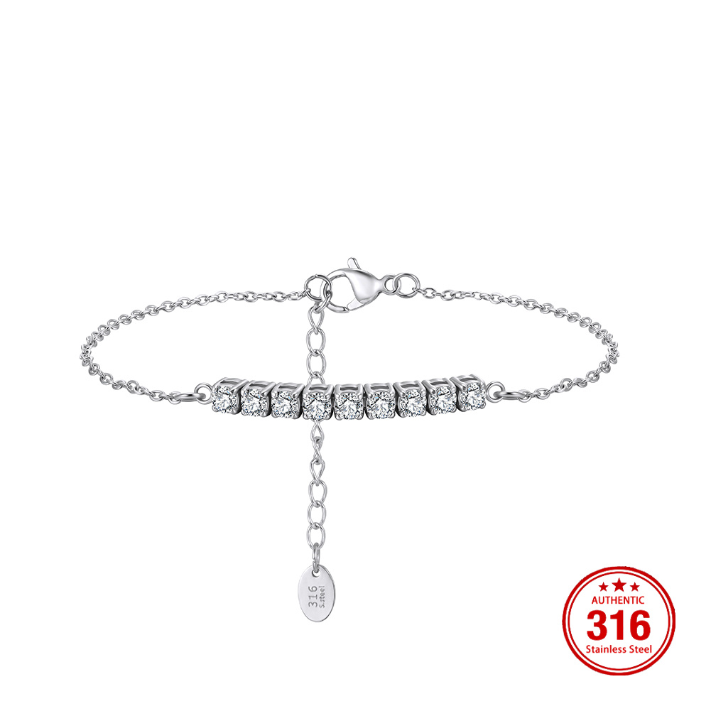 HTKB01 3mm Cubic Zirconia Inlay Handmade Adjustable Extended Chain 316 Stainless Steel Bracelet Wear Polished Bracelet
