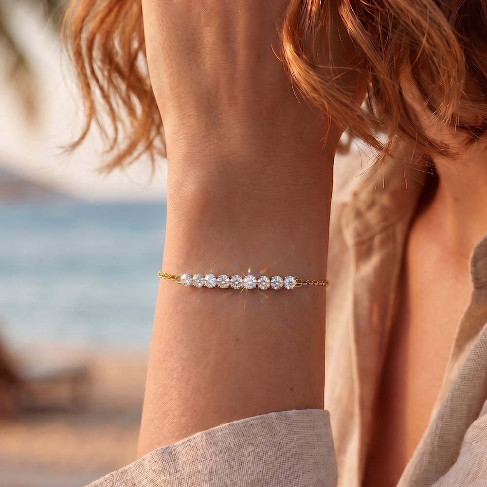 HTKB01 3mm Cubic Zirconia Inlay Handmade Adjustable Extended Chain 316 Stainless Steel Bracelet Wear Polished Bracelet