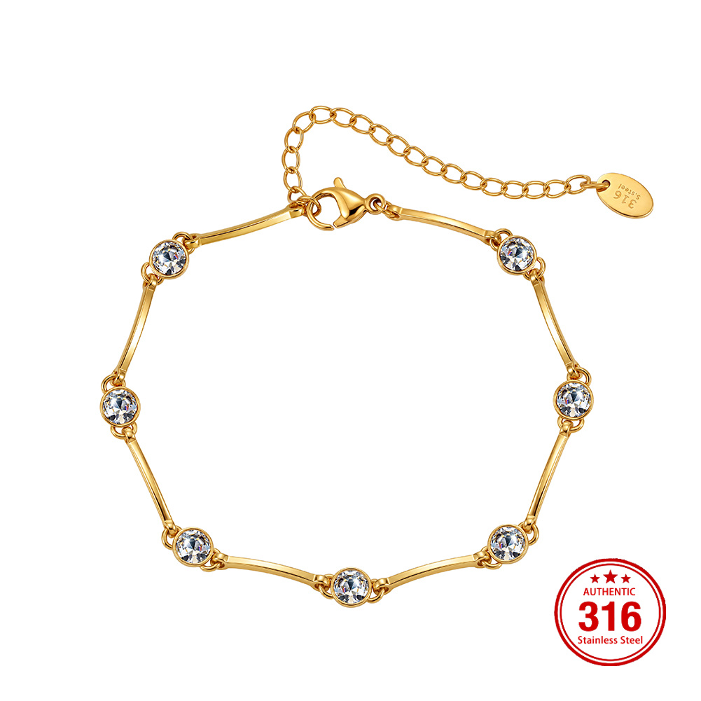 HTKB02 5A Czech Rhinestone Inlaid Adjustable Extension Chain 316 Stainless Steel Bracelet Wrist Jewellery Outfit Accessories