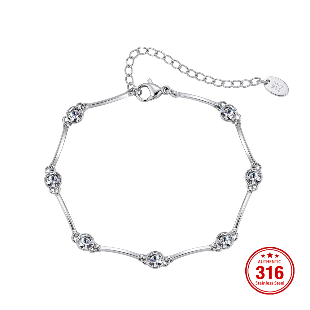 HTKB02 5A Czech Rhinestone Inlaid Adjustable Extension Chain 316 Stainless Steel Bracelet Wrist Jewellery Outfit Accessories