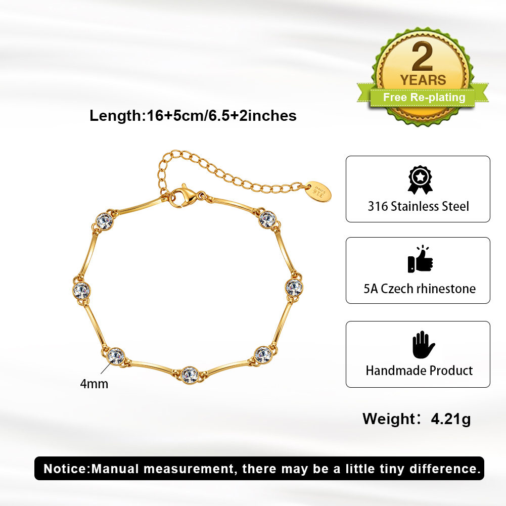 HTKB02 5A Czech Rhinestone Inlaid Adjustable Extension Chain 316 Stainless Steel Bracelet Wrist Jewellery Outfit Accessories