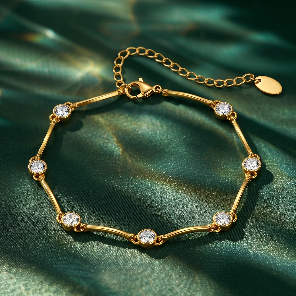 HTKB02 5A Czech Rhinestone Inlaid Adjustable Extension Chain 316 Stainless Steel Bracelet Wrist Jewellery Outfit Accessories