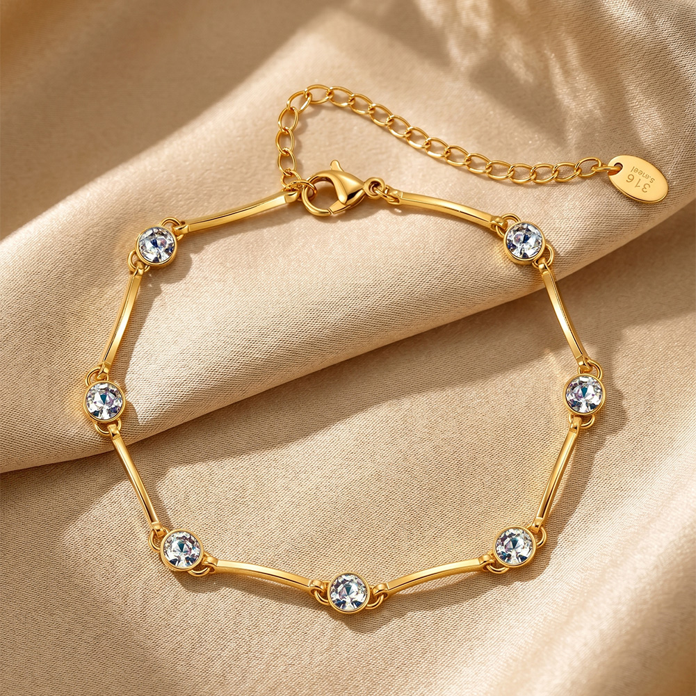 HTKB02 5A Czech Rhinestone Inlaid Adjustable Extension Chain 316 Stainless Steel Bracelet Wrist Jewellery Outfit Accessories