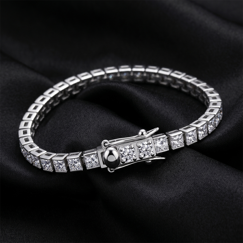 HTCB09 316 Stainless Steel Bracelet Inlaid Bright Cubic Zirconia Sturdy Safety Clasp Multi Size Tennis Bracelet for Women