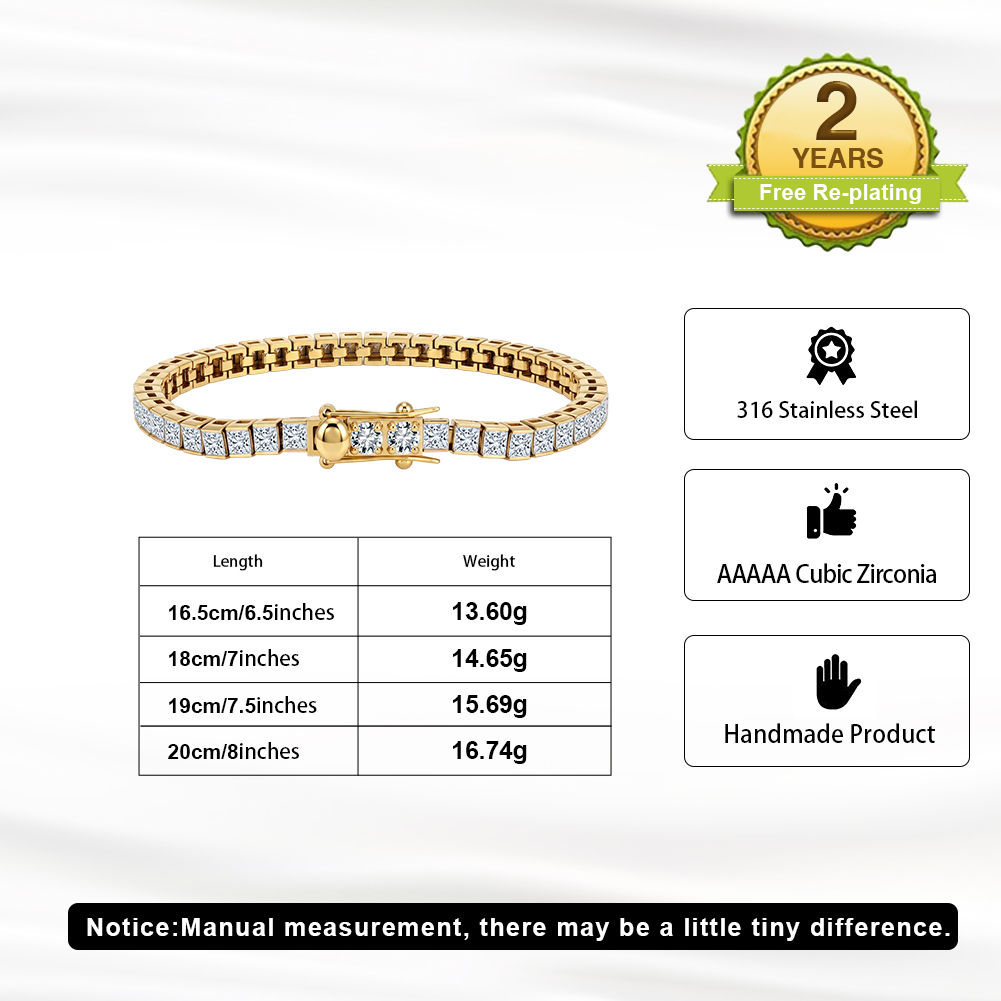 HTCB09 316 Stainless Steel Bracelet Inlaid Bright Cubic Zirconia Sturdy Safety Clasp Multi Size Tennis Bracelet for Women