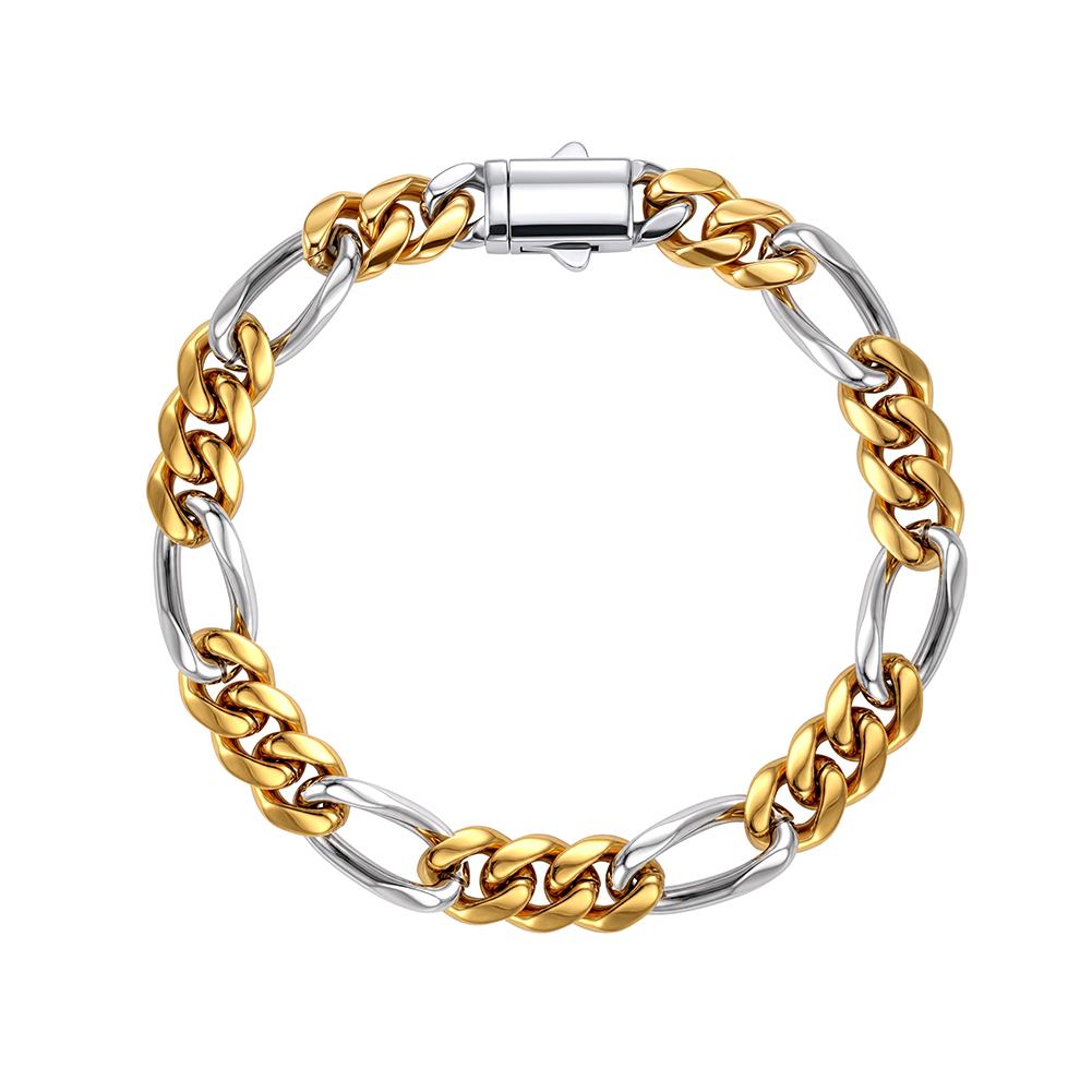 HTNCB01 8mm Two Tone Cuban Link 316 Stainless Steel Bracelet Handmade Perfect Polished Multiple Sizes Men Bracelet