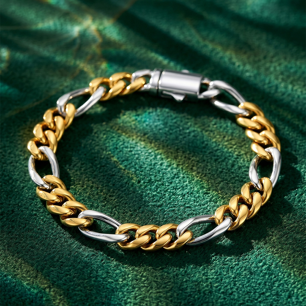 HTNCB01 8mm Two Tone Cuban Link 316 Stainless Steel Bracelet Handmade Perfect Polished Multiple Sizes Men Bracelet