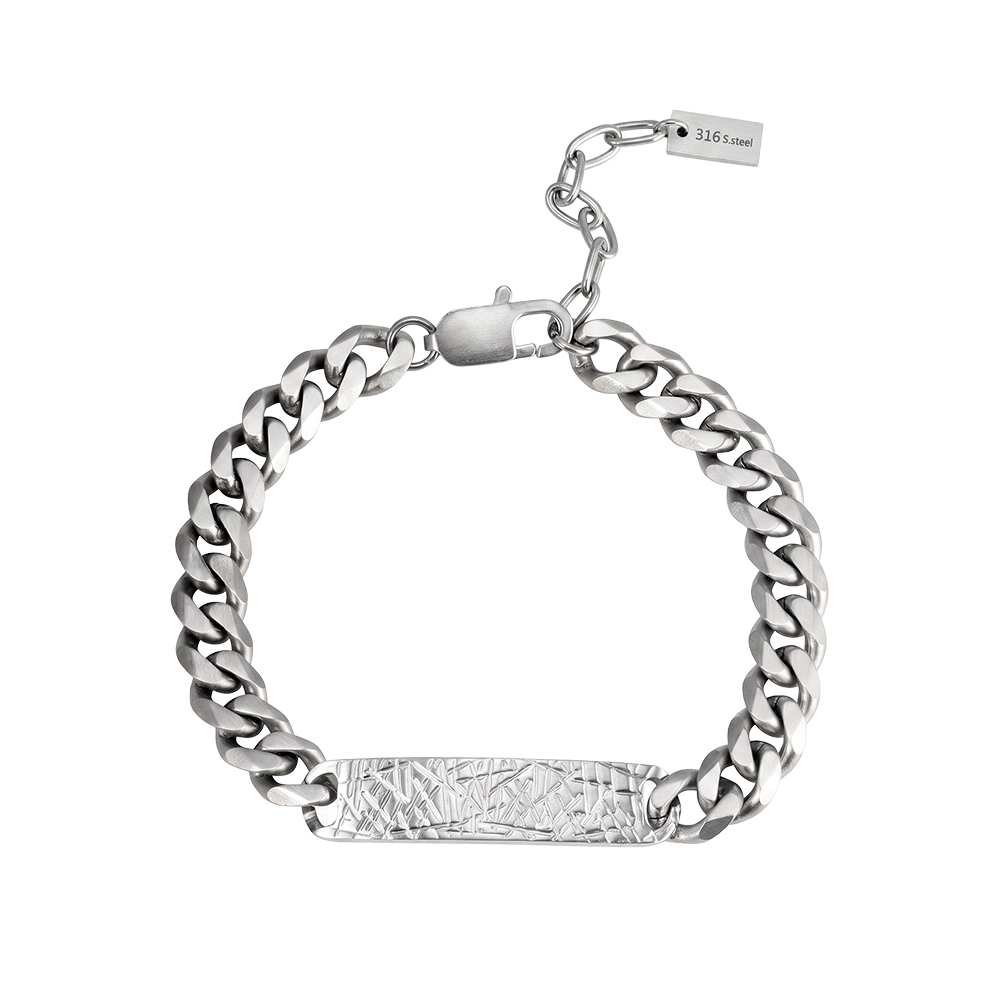 Textured Bar Curb Chain Bracelet 316 Stainless Steel Gold Tone Brushed Finish Adjustable Chain Women Bracelets