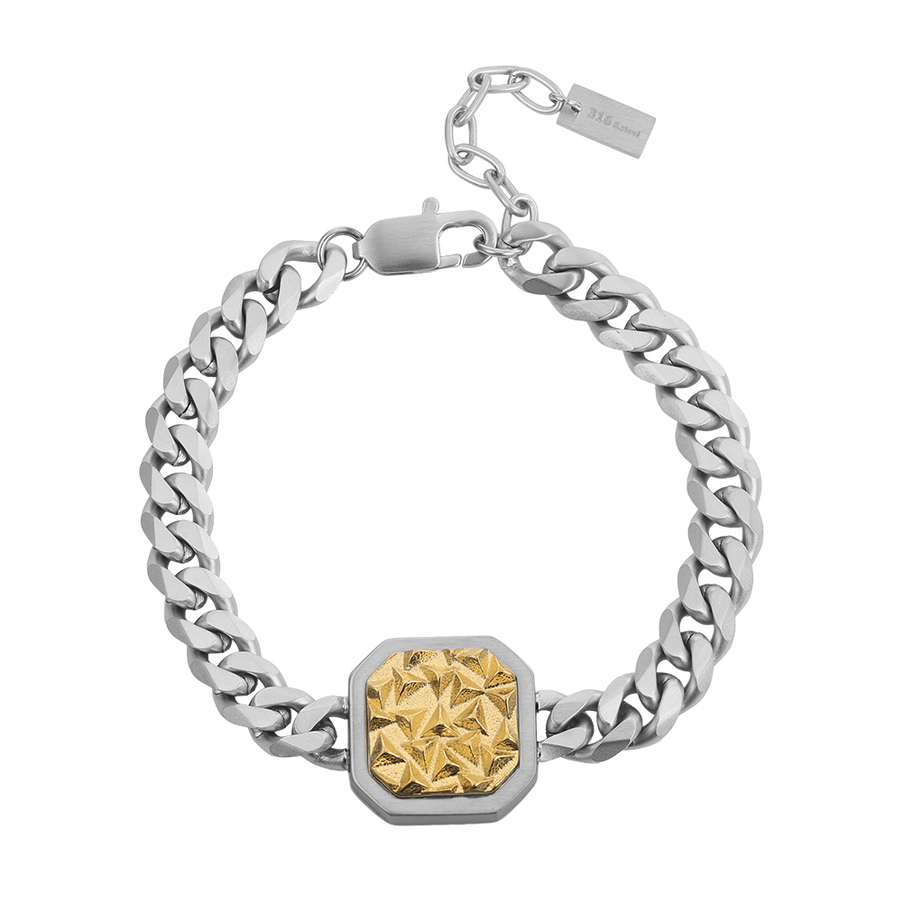 Octagonal Textured Curb Chain Bracelet 316 Stainless Steel Gold Tone Brushed Finish Adjustable Chain Women Bracelets