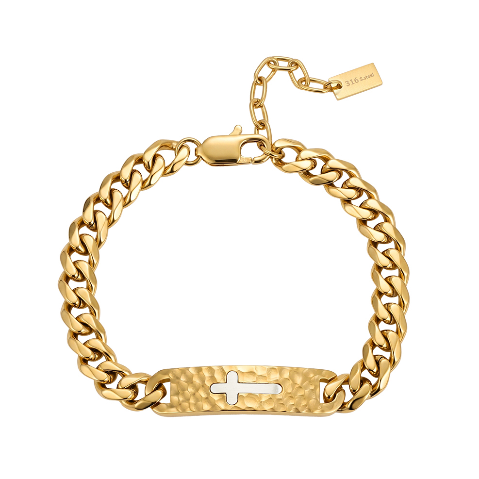 Hammered Infinity Cross Curb Chain Bracelet 316 Stainless Steel Gold Tone Perfect Polished Adjustable Chain Women Bracelets