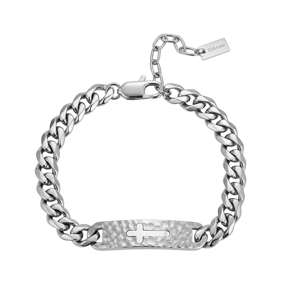 Hammered Infinity Cross Curb Chain Bracelet 316 Stainless Steel Gold Tone Perfect Polished Adjustable Chain Women Bracelets