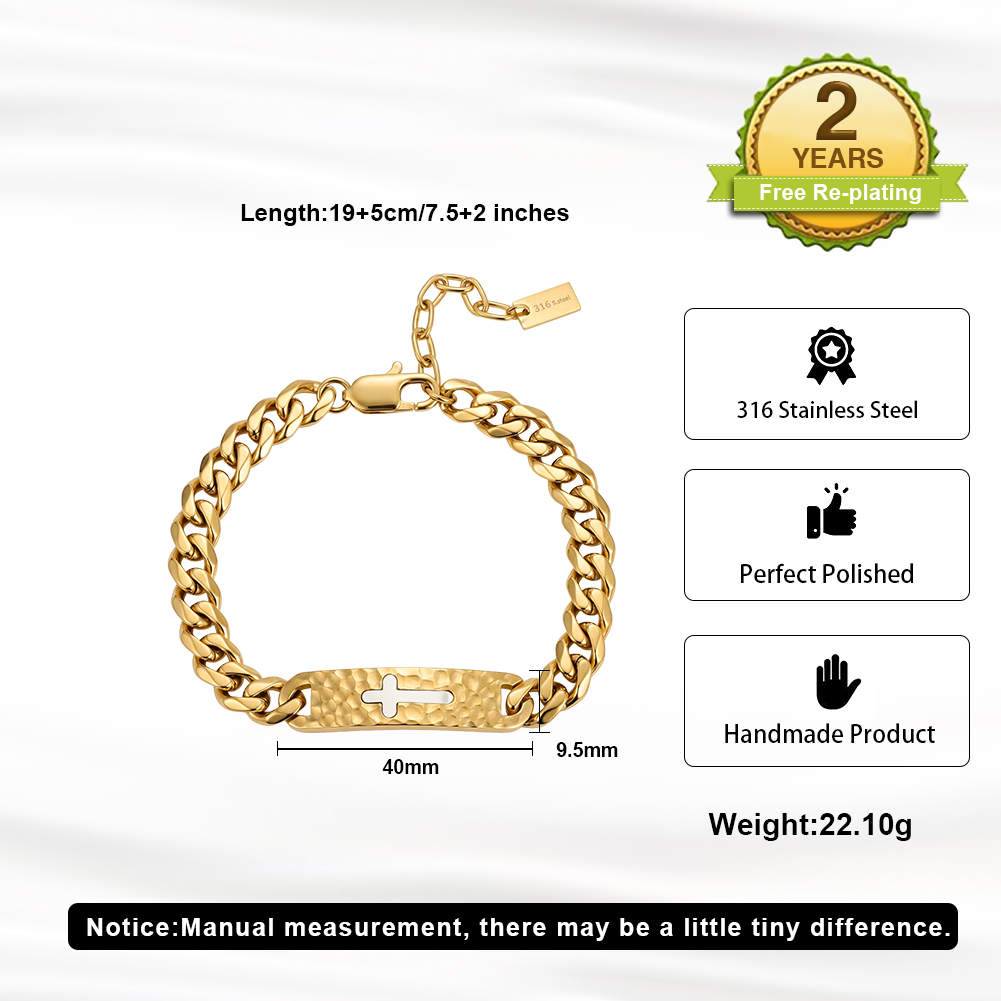 Hammered Infinity Cross Curb Chain Bracelet 316 Stainless Steel Gold Tone Perfect Polished Adjustable Chain Women Bracelets