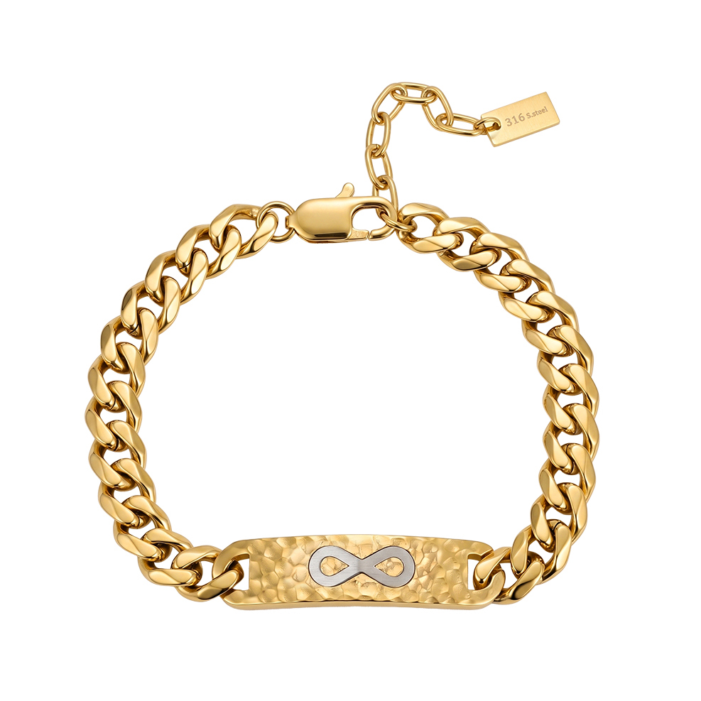 Hammered Infinity Cross Curb Chain Bracelet 316 Stainless Steel Gold Tone Perfect Polished Adjustable Chain Women Bracelets