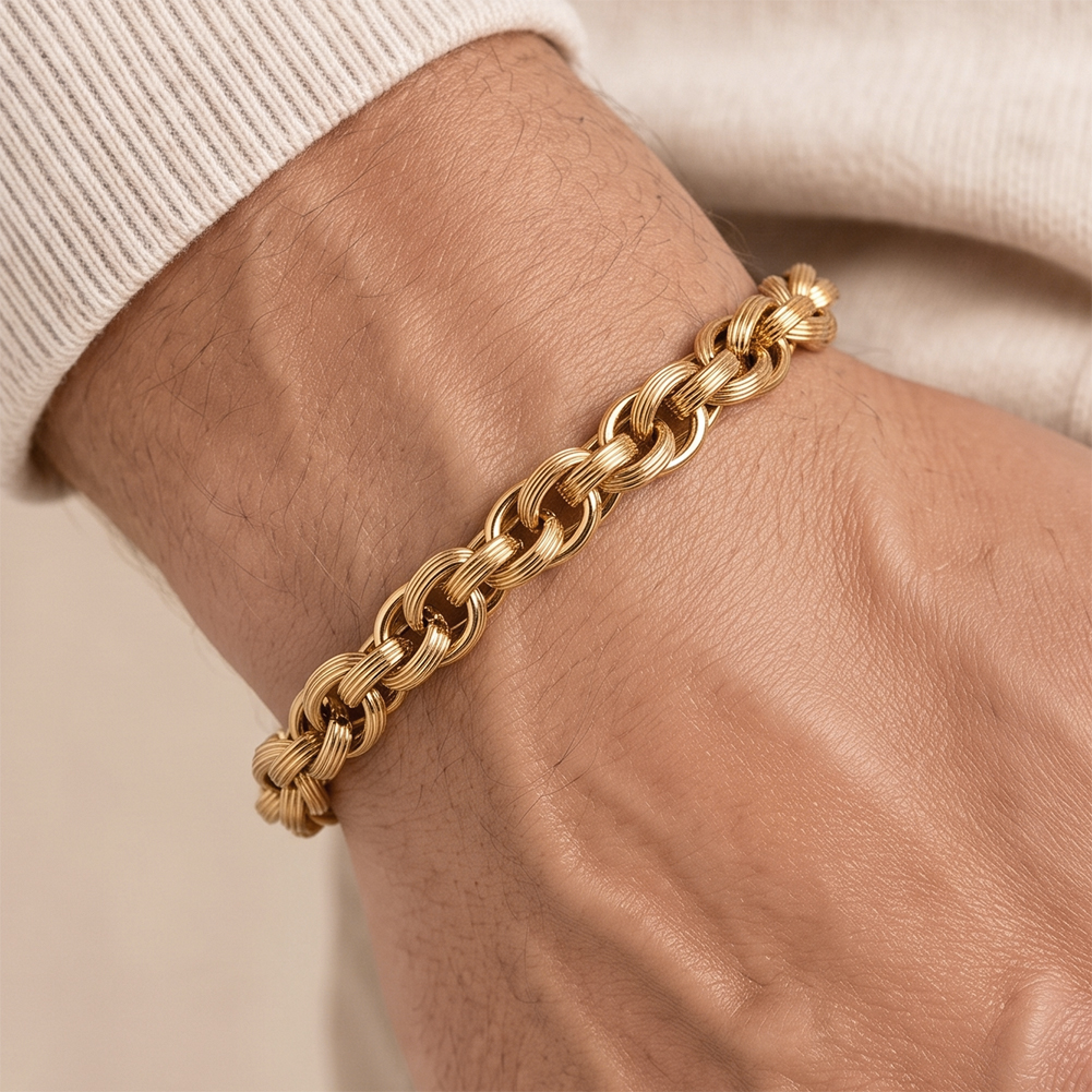 Polished Chunky Twisted 316 Stainless Steel Gold Black Silver Men Bracelet for Trendy Daily Street Outfit Wearing