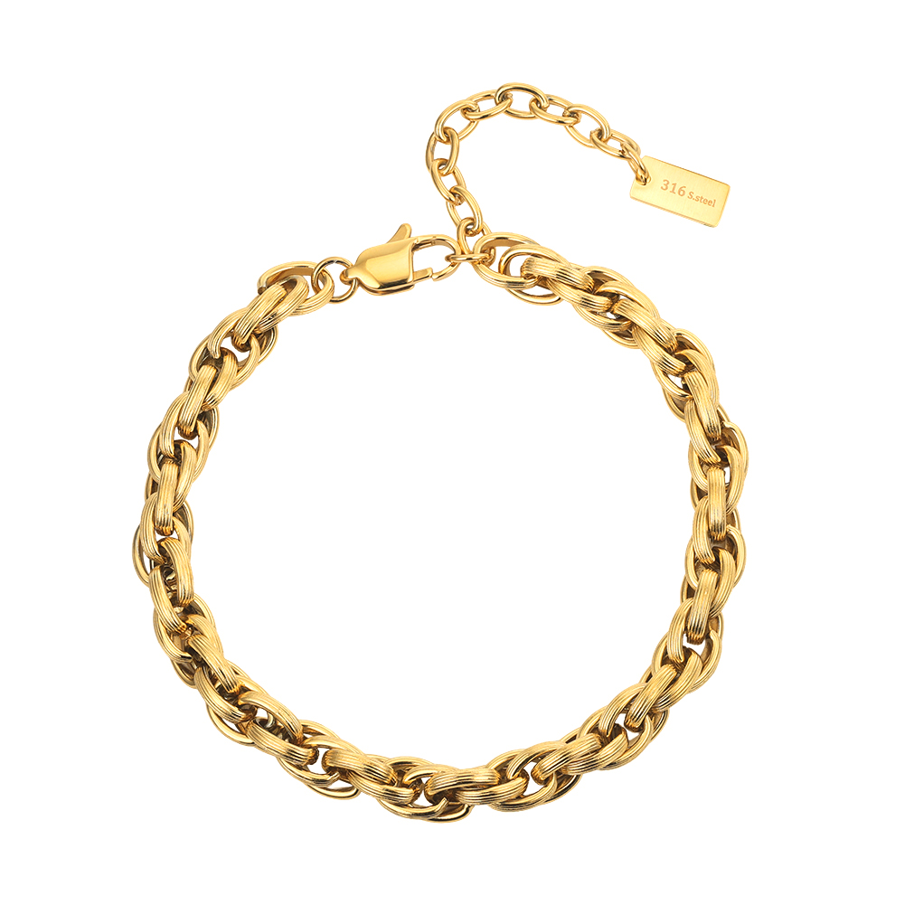 Polished Chunky Twisted 316 Stainless Steel Gold Black Silver Men Bracelet for Trendy Daily Street Outfit Wearing