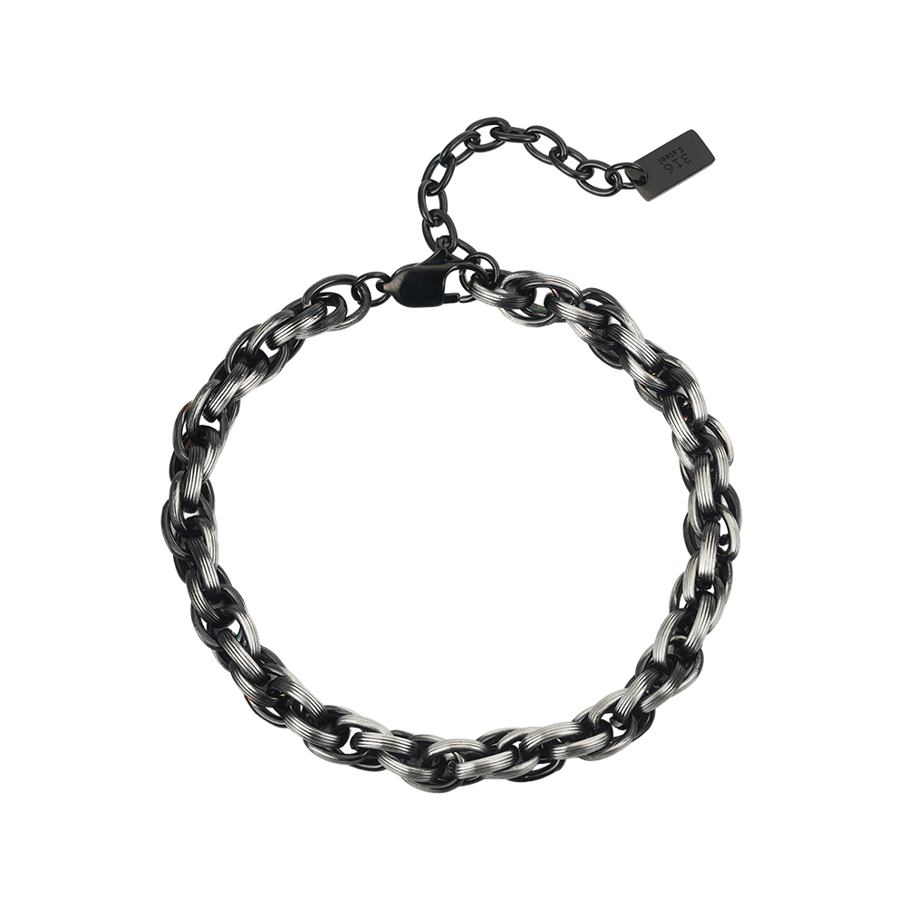 Polished Chunky Twisted 316 Stainless Steel Gold Black Silver Men Bracelet for Trendy Daily Street Outfit Wearing