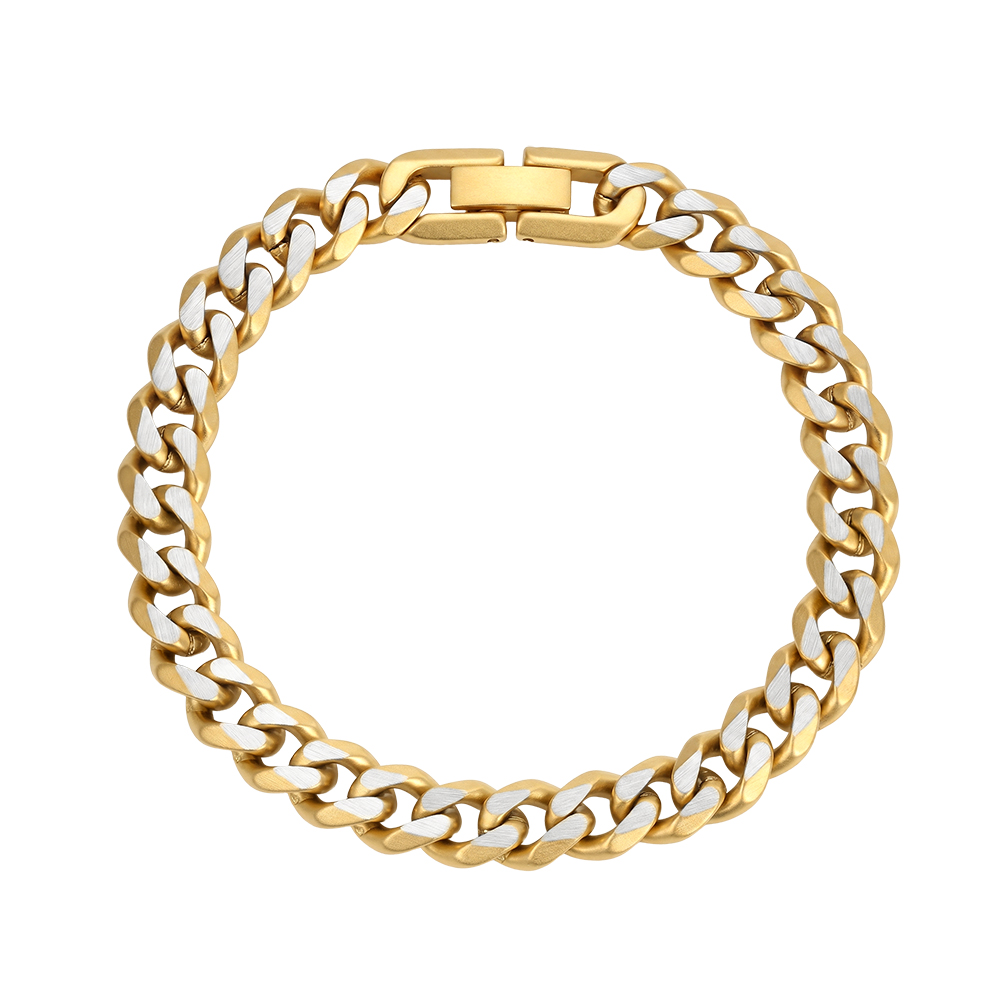 Two Tone Brushed Cuban 316 Stainless Steel Gold Tone Men Bracelet for Versatile Street Daily Outfit Comfort Wearing