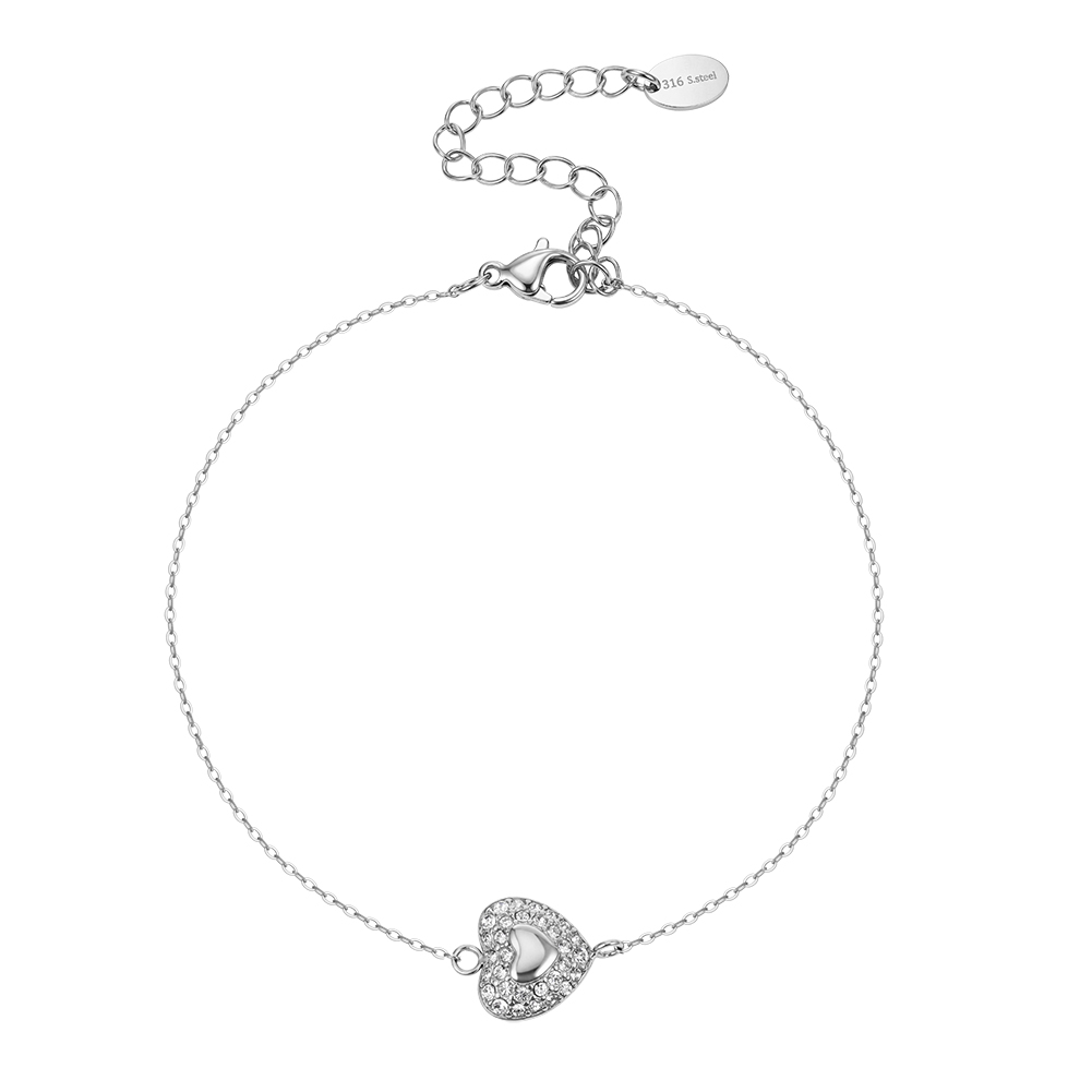Sparkling Pave Heart Rhinestone 316 Stainless Steel Gold Tone Women Bracelet for Soft Daily Styling Lovely Romantic Aesthetic