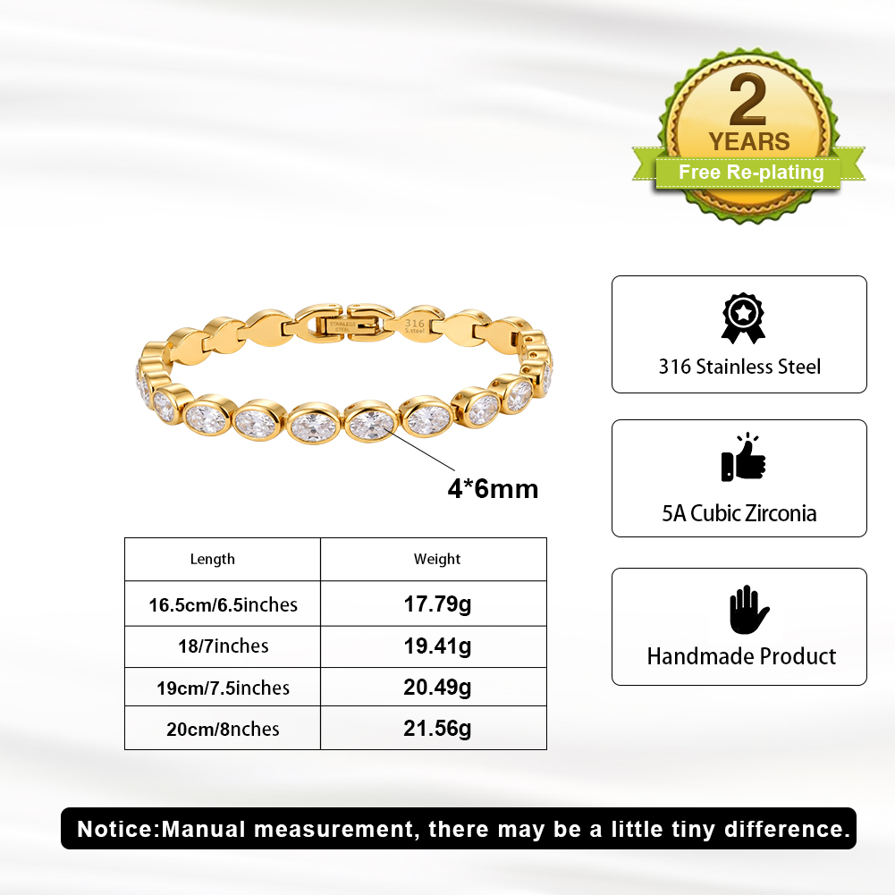 Round Bezel Set Zircon 316 Stainless Steel Gold Tone Women Bracelet for Chic Daily Styling With Uniform Delicate Sparkle