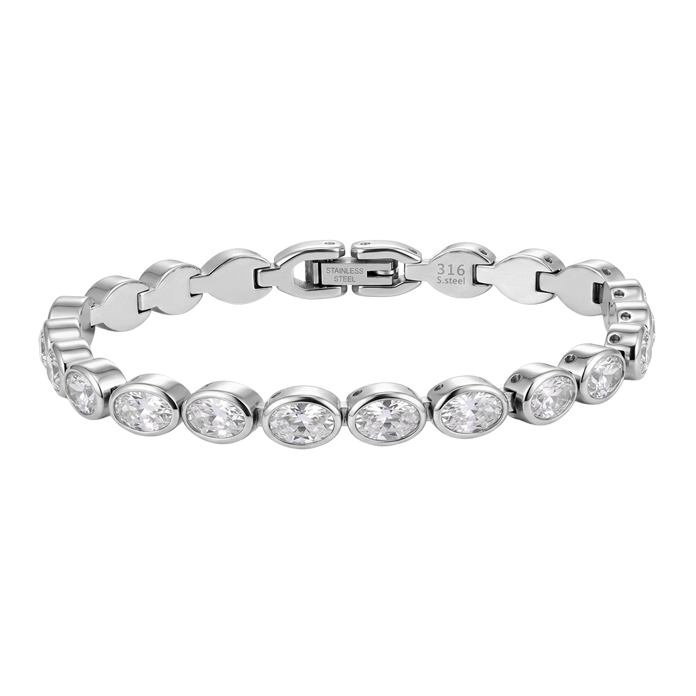 Round Bezel Set Zircon 316 Stainless Steel Gold Tone Women Bracelet for Chic Daily Styling With Uniform Delicate Sparkle