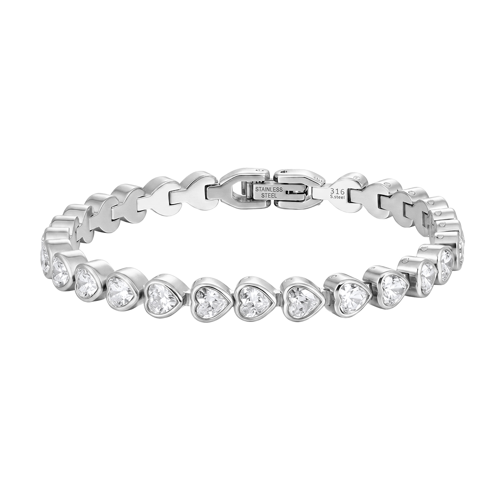 Heart Bezel Set Zircon 316 Stainless Steel Gold Tone Women Bracelet for Sweet Daily Styling With Uniform Lovely Sparkle