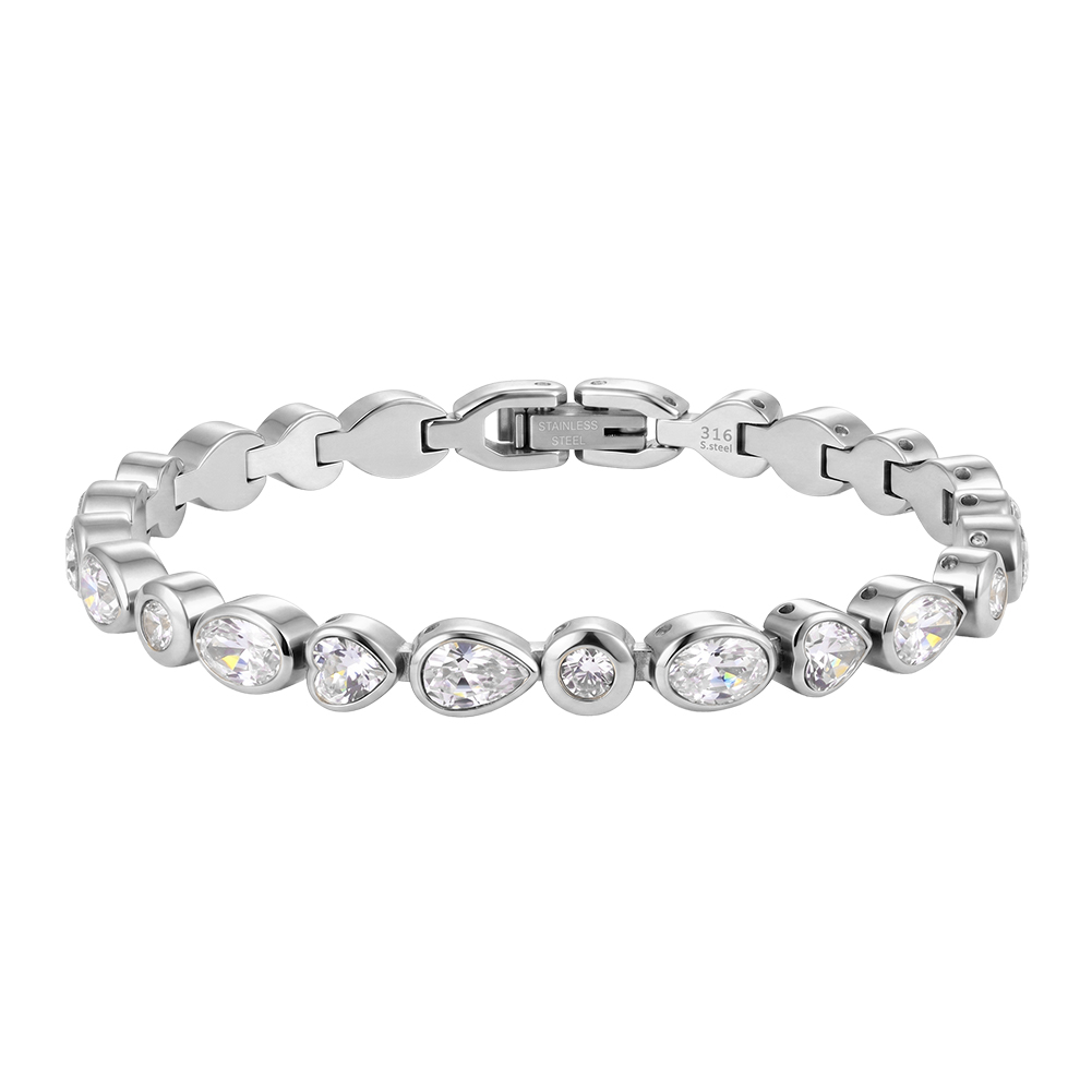 Square Bezel Zircon Link 316 Stainless Steel Gold Tone Women Bracelet for Modern Daily Styling With Neat Delicate Sparkle