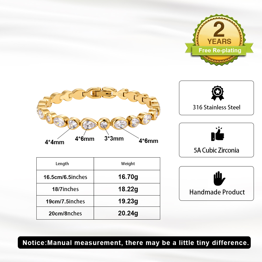 Square Bezel Zircon Link 316 Stainless Steel Gold Tone Women Bracelet for Modern Daily Styling With Neat Delicate Sparkle