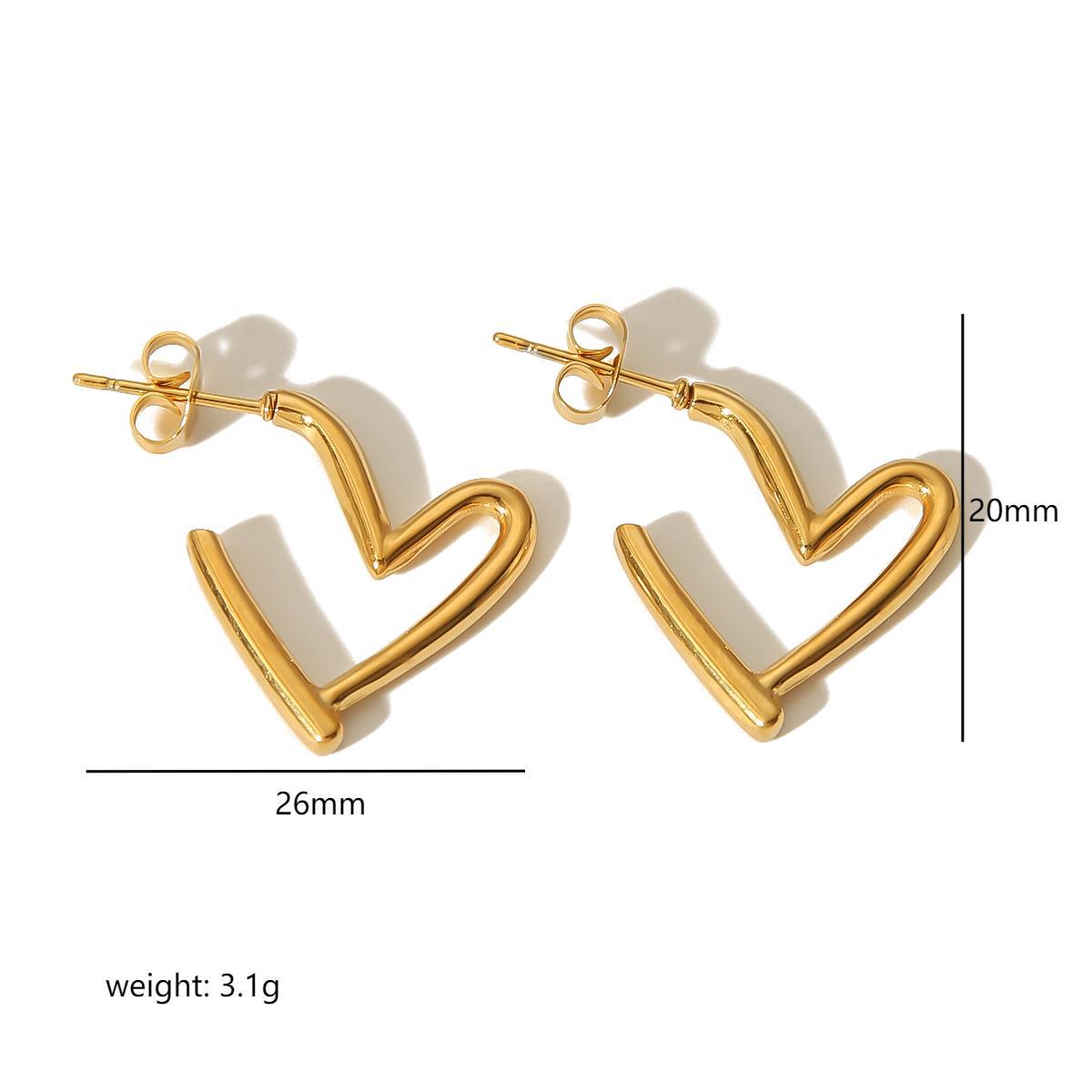 EH201Hypoallergenic Stainless Steel Heart Stud Earrings, 18K Gold Plated Geometric Earrings for Women, Fashion Jewelry