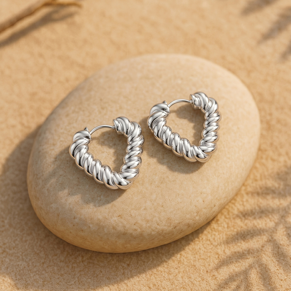 HTKE17 Twisted Heart Hoop Earrings 316 Stainless Steel Perfect Polished Non Tarnish Trendy Fashion Jewelry for Women Ladies