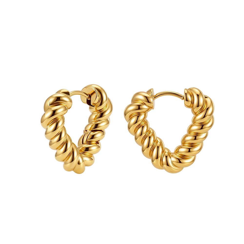 HTKE17 Twisted Heart Hoop Earrings 316 Stainless Steel Perfect Polished Non Tarnish Trendy Fashion Jewelry for Women Ladies