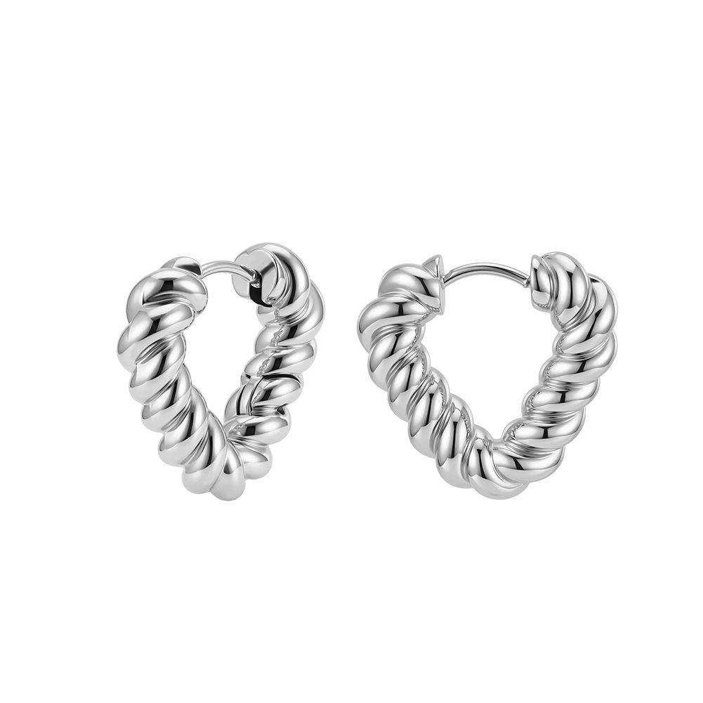 HTKE17 Twisted Heart Hoop Earrings 316 Stainless Steel Perfect Polished Non Tarnish Trendy Fashion Jewelry for Women Ladies