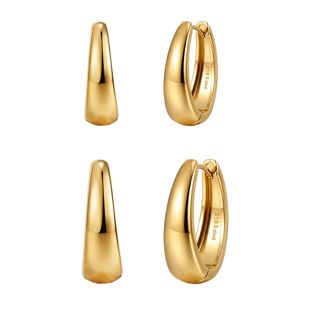 HTKE20 Classic Chunky Gold Hoop Earrings 316 Stainless Steel Non Tarnish Perfect Polished Simple Round Hoop Earrings Jewelry