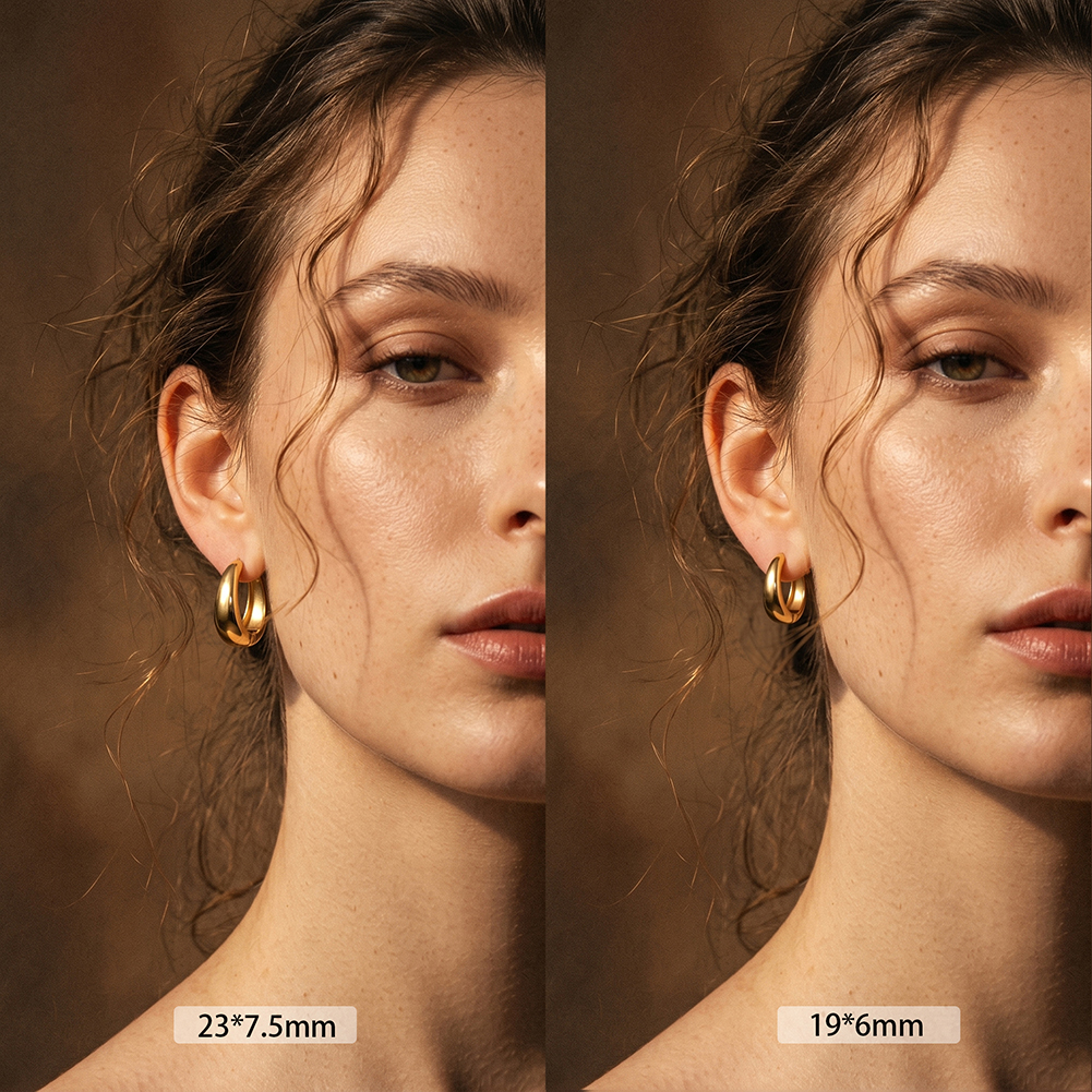 HTKE20 Classic Chunky Gold Hoop Earrings 316 Stainless Steel Non Tarnish Perfect Polished Simple Round Hoop Earrings Jewelry