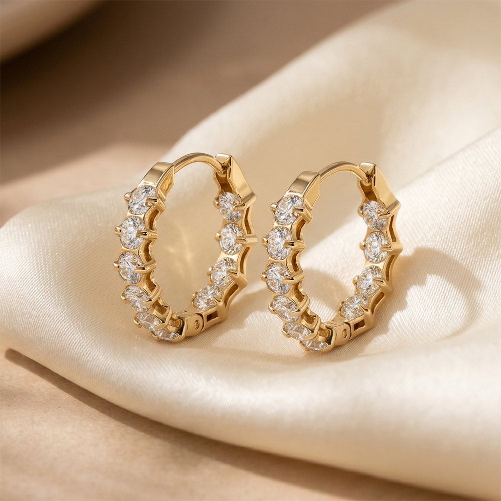 HTKE02 316 Stainless Steel Earrings Inlaid Sparkly Clear Cubic Zirconia 18mm Mini Hoop Handmade Lightweight Pierced Earring