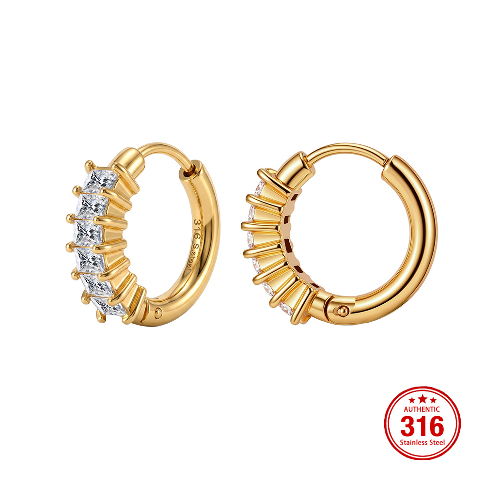 Rinntin HTKE04 Handmade Sparkling Cubic Zirconia 15mm Mini Huggie Hoop 316 Stainless Steel Earrings Versatile Fine Jewelry