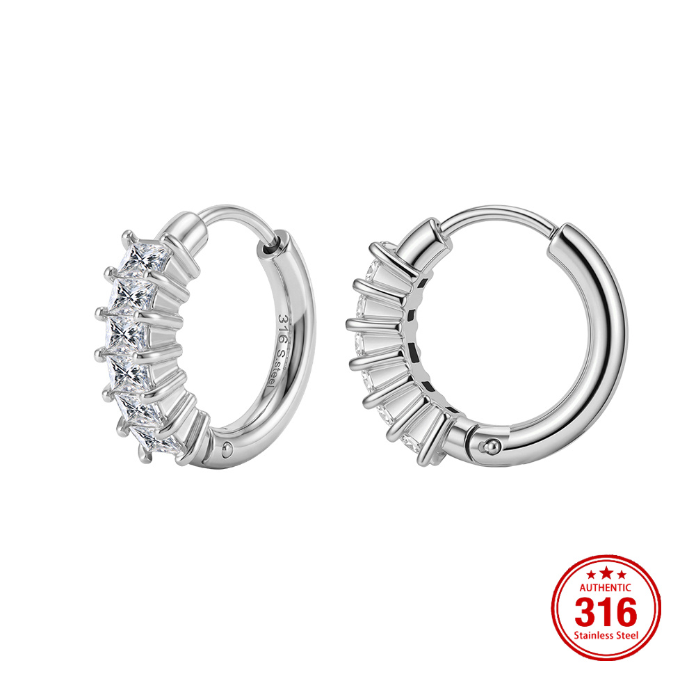 Rinntin HTKE04 Handmade Sparkling Cubic Zirconia 15mm Mini Huggie Hoop 316 Stainless Steel Earrings Versatile Fine Jewelry