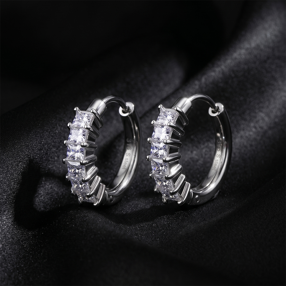 Rinntin HTKE04 Handmade Sparkling Cubic Zirconia 15mm Mini Huggie Hoop 316 Stainless Steel Earrings Versatile Fine Jewelry