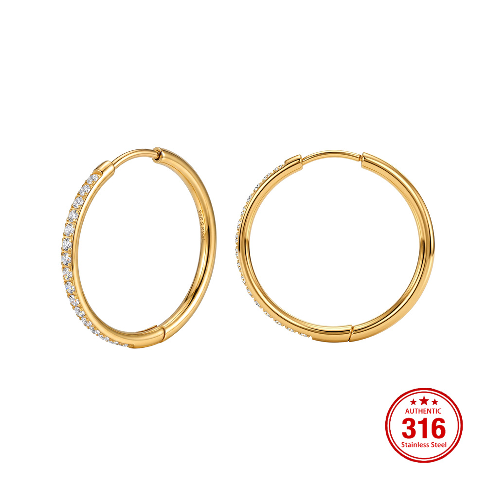 Rinntin HTKE22 316 Stainless Steel Earrings AAAAA Cubic Zirconia Inlaid Huggie Hoop Shiny Durable Stylish Earrings for Women Men