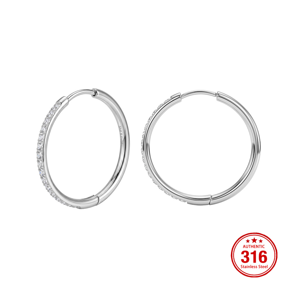Rinntin HTKE22 316 Stainless Steel Earrings AAAAA Cubic Zirconia Inlaid Huggie Hoop Shiny Durable Stylish Earrings for Women Men
