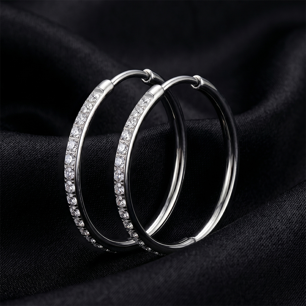 Rinntin HTKE22 316 Stainless Steel Earrings AAAAA Cubic Zirconia Inlaid Huggie Hoop Shiny Durable Stylish Earrings for Women Men
