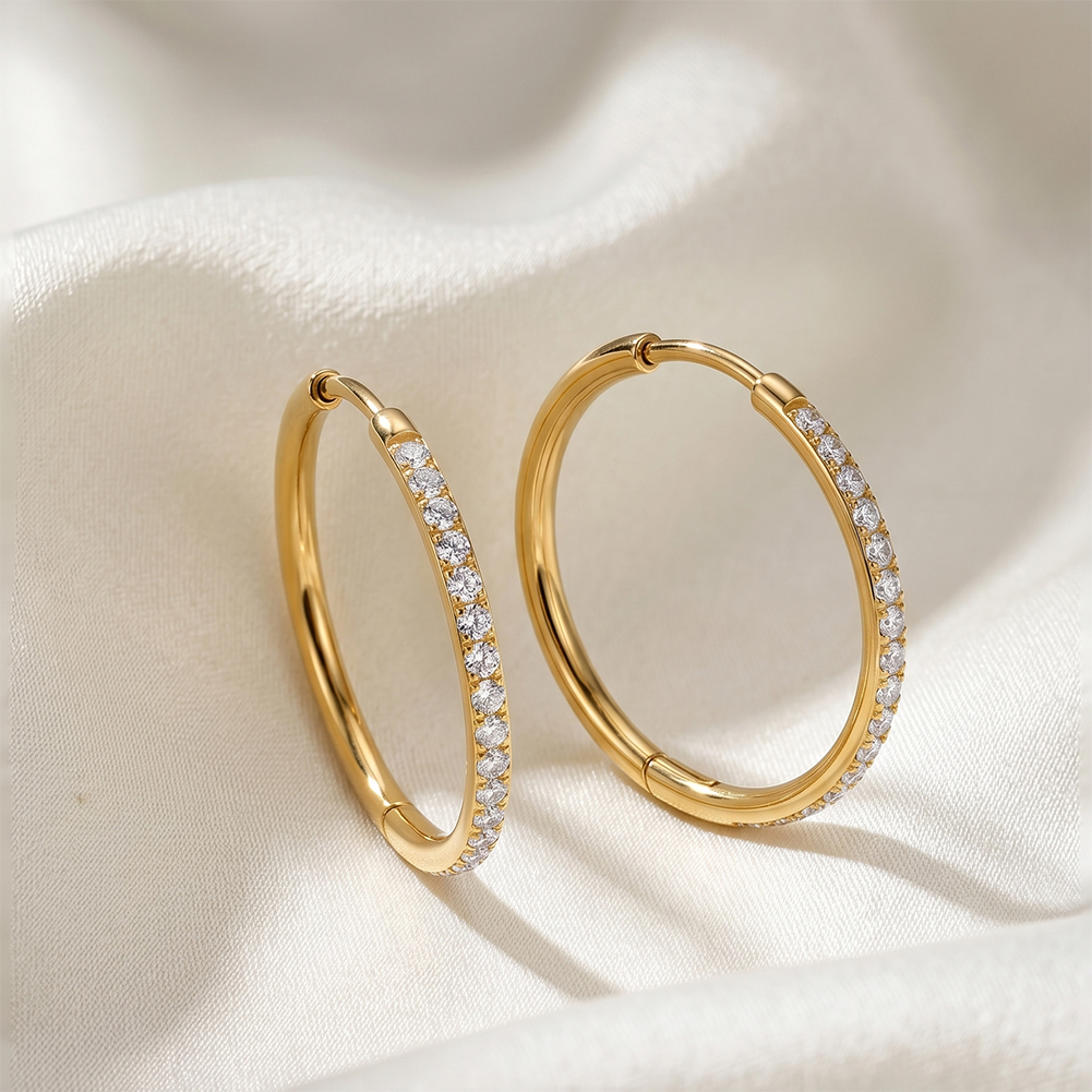 Rinntin HTKE22 316 Stainless Steel Earrings AAAAA Cubic Zirconia Inlaid Huggie Hoop Shiny Durable Stylish Earrings for Women Men