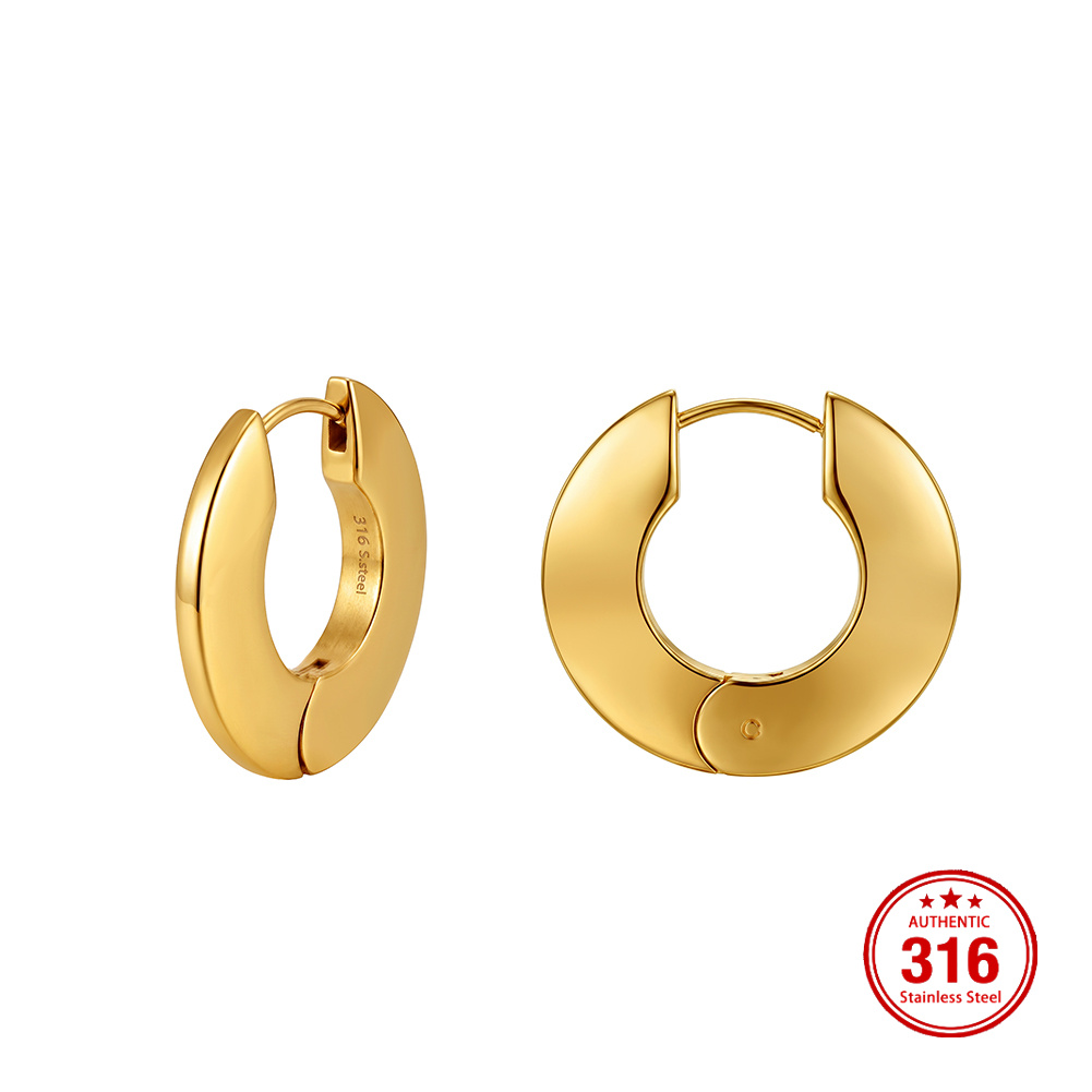 Rinntin HTKE18 Wide Chunky Smooth Polished Thick Hoop 316 Stainless Steel Earrings Bold Geometric Large Click Closure Earrings