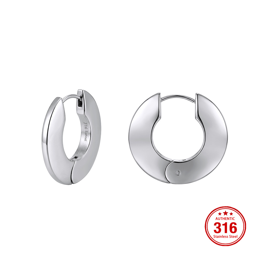 Rinntin HTKE18 Wide Chunky Smooth Polished Thick Hoop 316 Stainless Steel Earrings Bold Geometric Large Click Closure Earrings